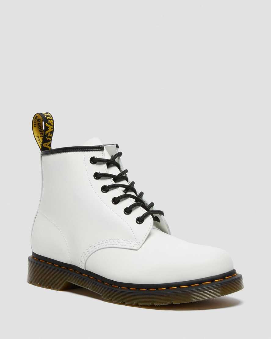 Dr. Martens 101 Yellow Stitch Smooth Nahka Naisten Nilkkurit - Valkoinen Nilkkurit [810-YOPUID]